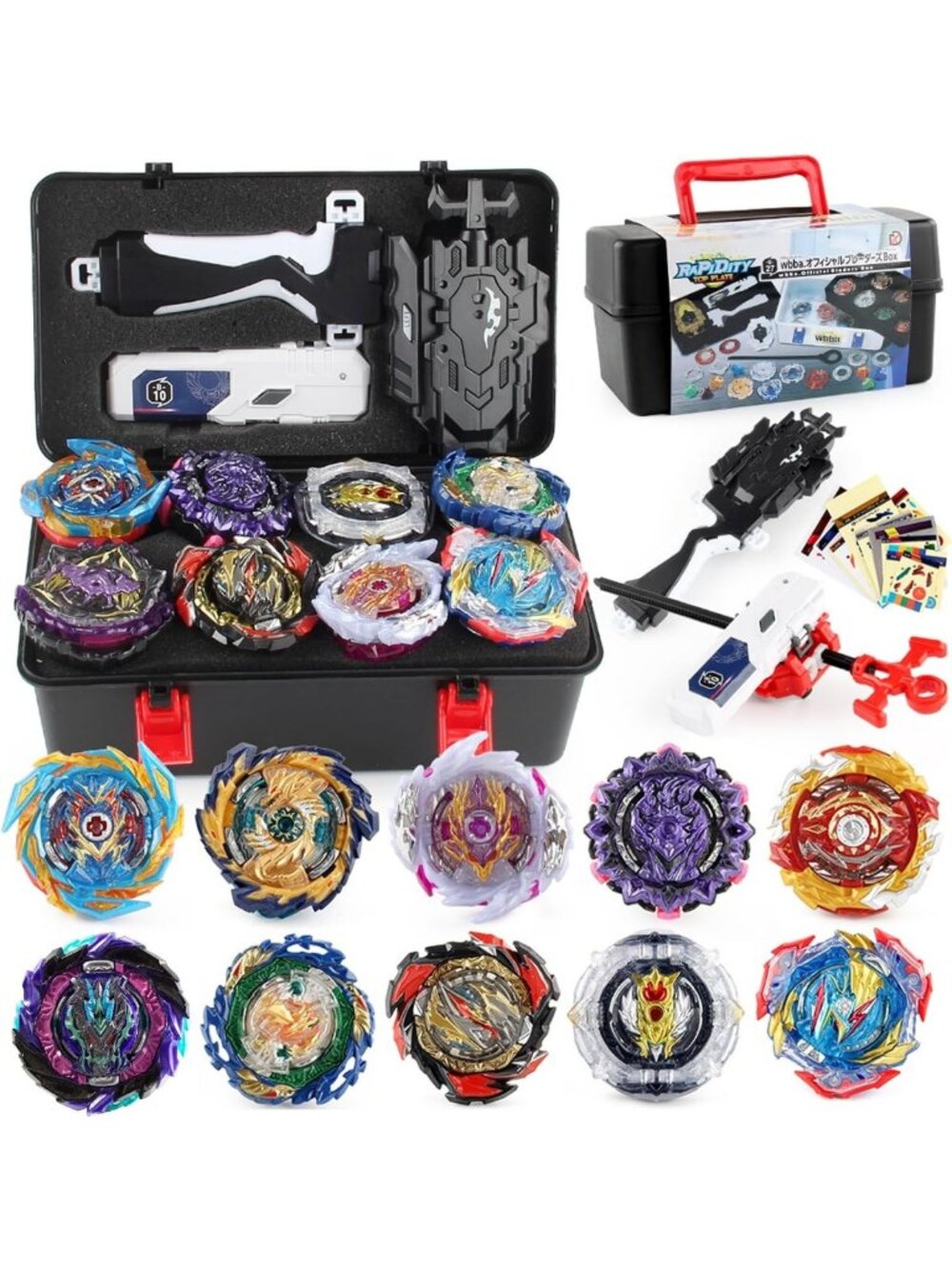 10 Spinning Tops Battle Set with Launchers & Storage Box - Fun Combat Game for